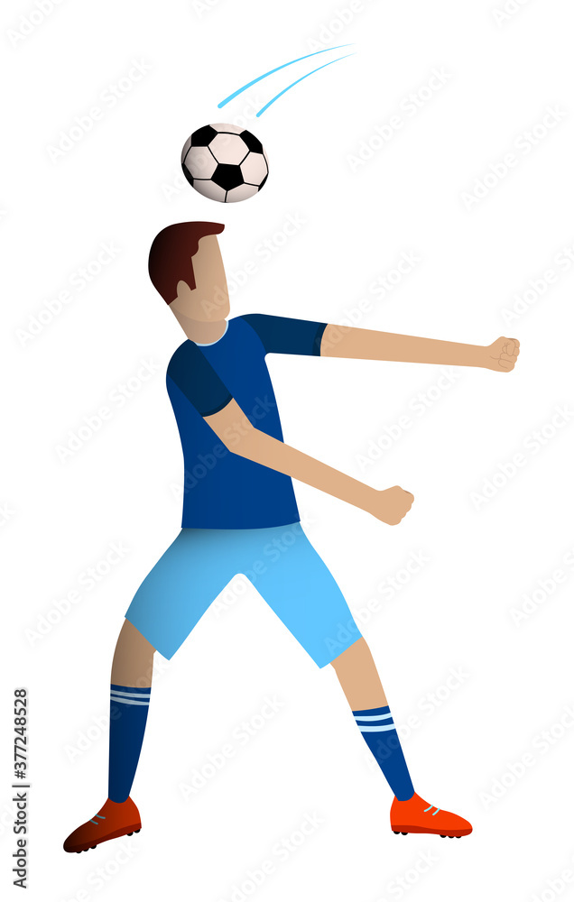 footballer, man is playing soccer. Ball unexpectedly hit the player in head. Injury during the competition. Team sports. Isolated vector in flat style