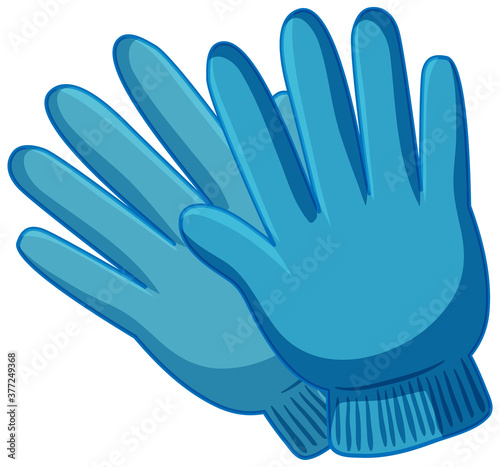 Blue gloves in cartoon style isolated on white background