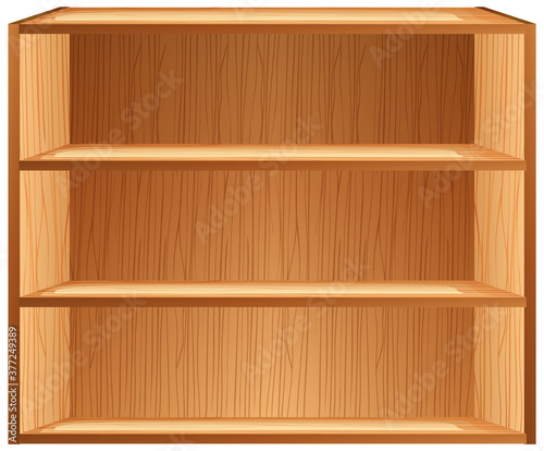 Three blank shelves in cartoon style isolated on white background