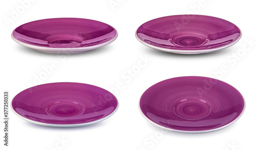 empty violet plate on white background