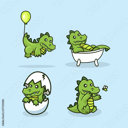 Set of cute crocodile mascot logo design illustration