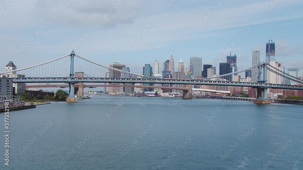 Flying toward bridge with NYC in background Flying toward bridge with NYC in background