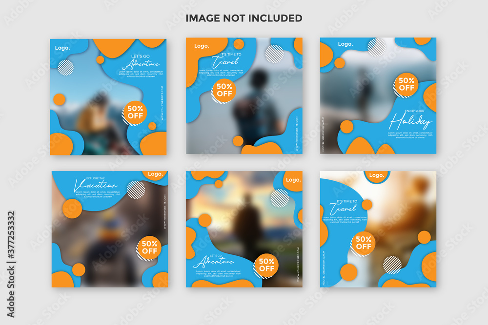 Set of travelling sale instagram post banner collection.social media posts templates.fully editable instagram and facebook square post frame puzzle organic sale post.social media template