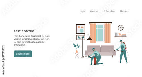 Website interface design for pest control services ad, flat vector illustration.
