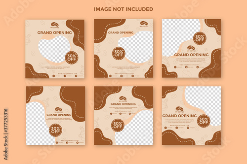 Set of coffe shop sale instagram post banner collection.social media posts templates.fully editable instagram and facebook square post frame puzzle organic sale post.social media template
