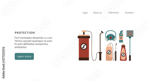 Insects and pests protection service website banner flat vector illustration.