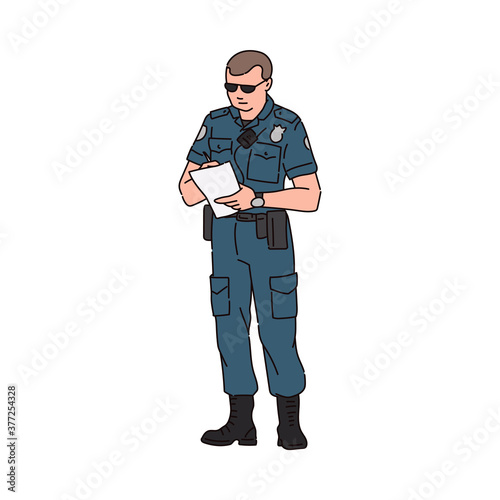 Policeman or road patrol officer cartoon sketch vector illustration isolated.