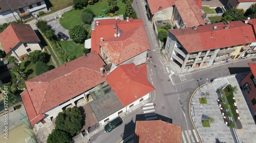 Aerial Drone Shot Revealing The Beautiful Mountains near  LakeMaggiore in Italy photo