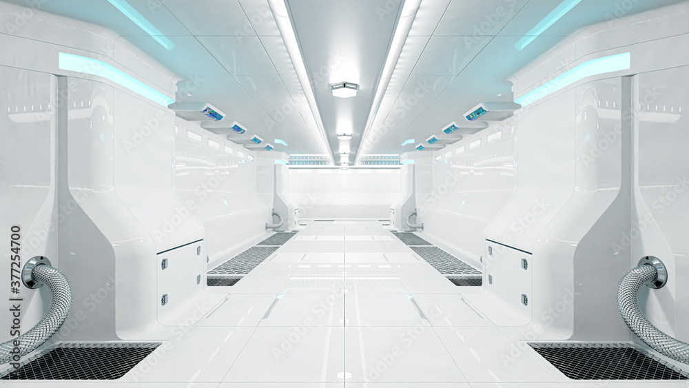 Scientific laboratory or empty white room. Technology background and science concept. 3D Render.