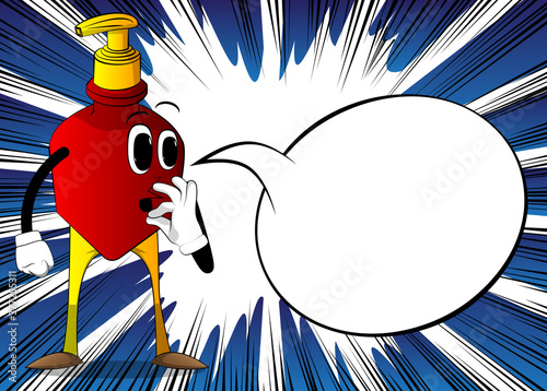 Cartoon bottle of hand sanitizer gel for hygiene with face showing ok sign.