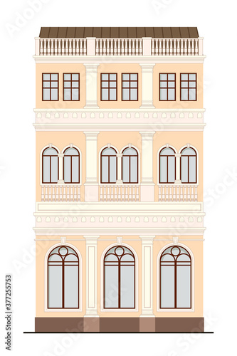 Facade building. Architecture house of a classical. Vector illustration in flat design.
