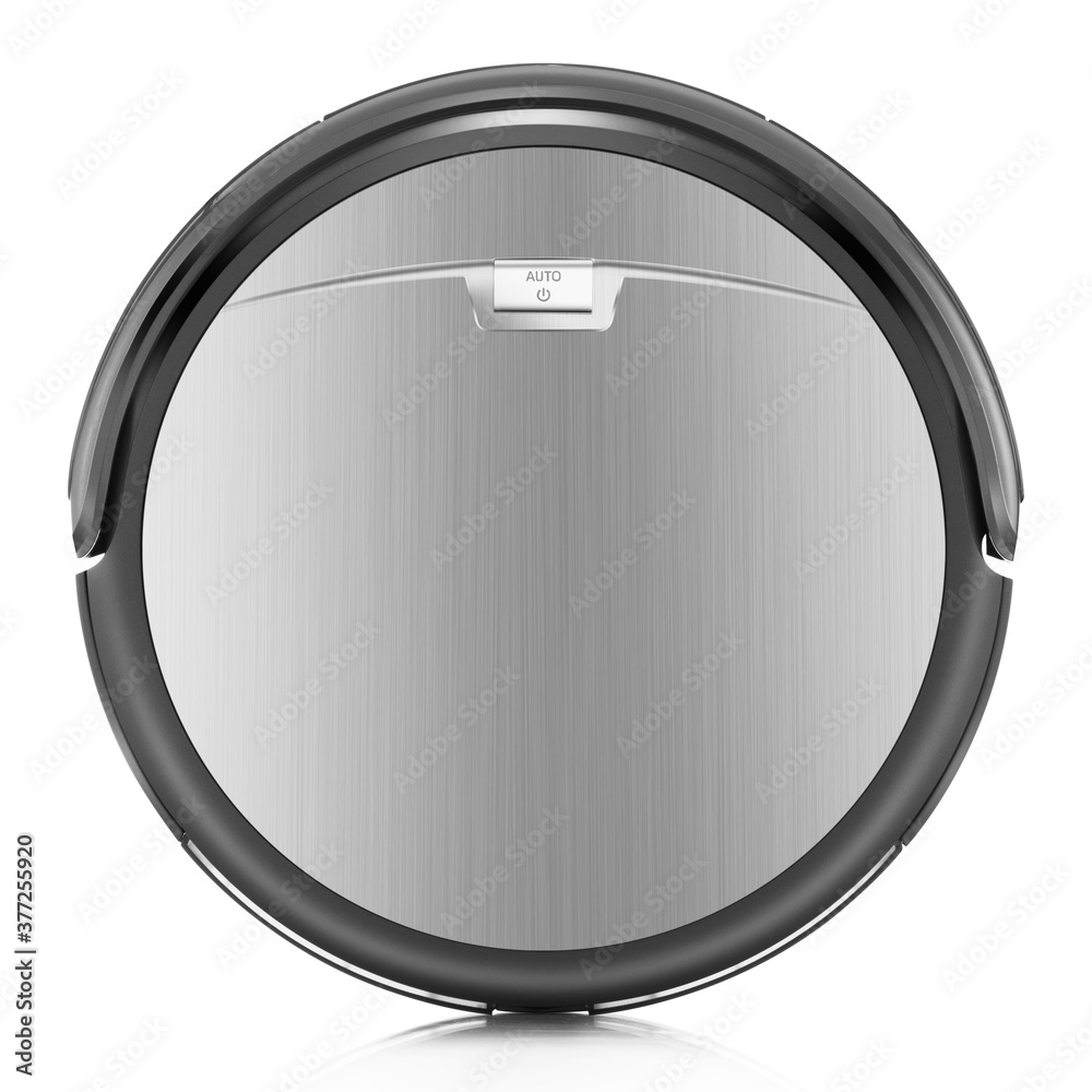 Robot Vacuum Isolated on White. Self-Drive Cleaning Robot. Top Front View  Modern Autonomous Smart Robotic Vacuum Cleaner or Roomba. Floor Cleaning  System. Household & Domestic Small Appliances foto de Stock | Adobe