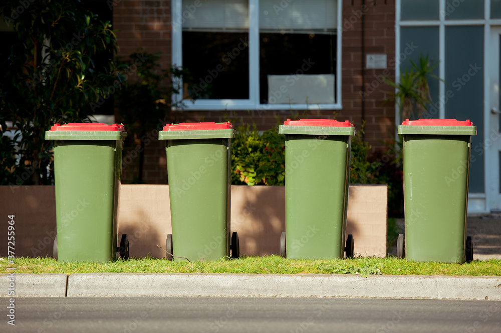 Naklejka premium Recycling bin stands outdoor. Australia, Melbourne.
