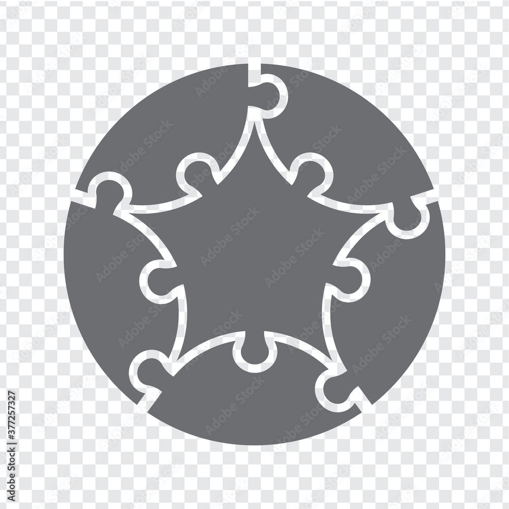 Simple icon puzzle in gray. Simple icon puzzle of the five elements and center on transparent background your web site design, logo, app, UI. Vector illustration EPS10. Simple icon puzzle in gray. Simple icon puzzle of the five elements and center on transparent background your web site design, logo, app, UI. Vector illustration EPS10.