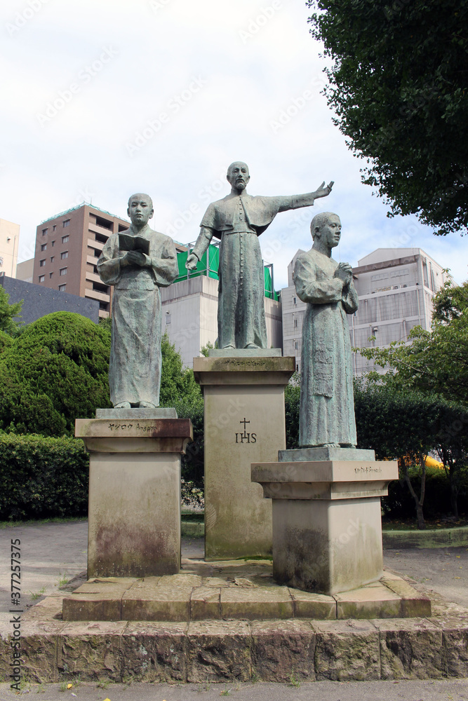Obraz premium Statue of Francis Xavier, Yajiro or Angelo, and Bernardo of Kagoshima