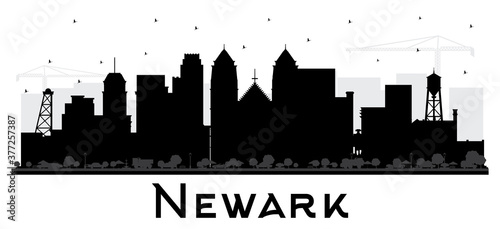 Newark New Jersey City Skyline Silhouette with Black Buildings Isolated on White.