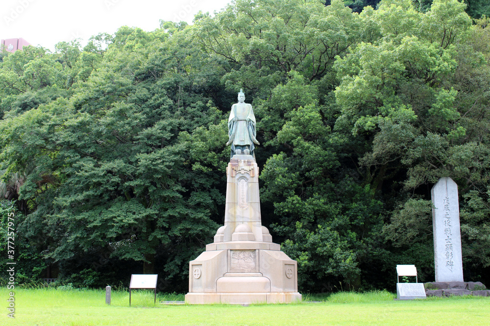Obraz premium Statue of Nariakira Shimazu the feudal lord of Satsuma Kagoshima at Terukuni Jinja Shrine