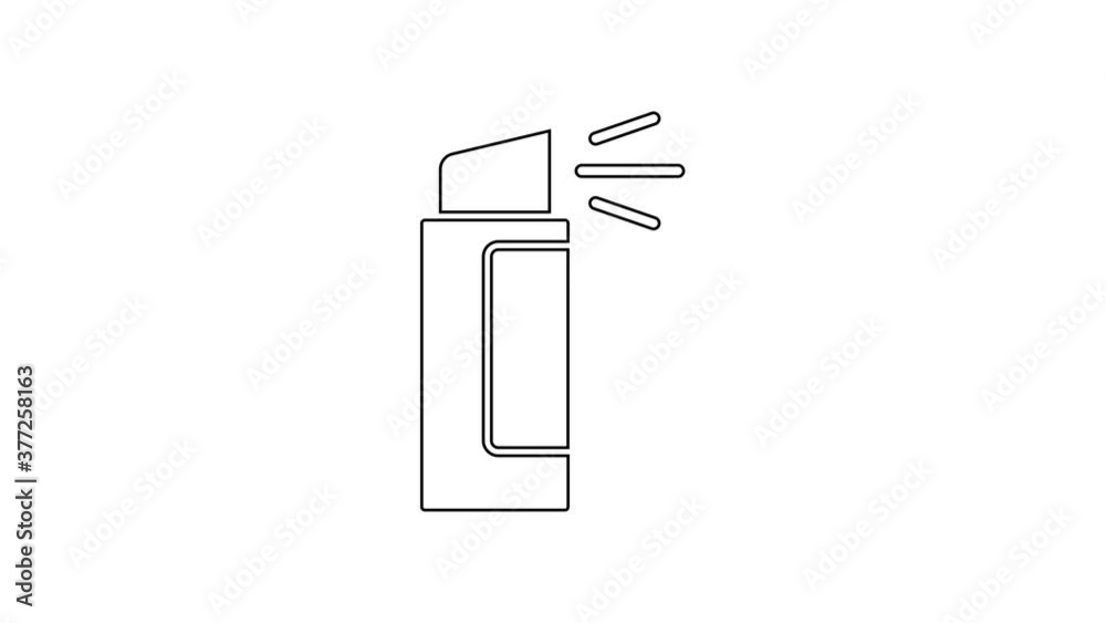 Black line Pepper spray icon isolated on white background. OC gas. Capsicum self defense aerosol. 4K Video motion graphic animation.