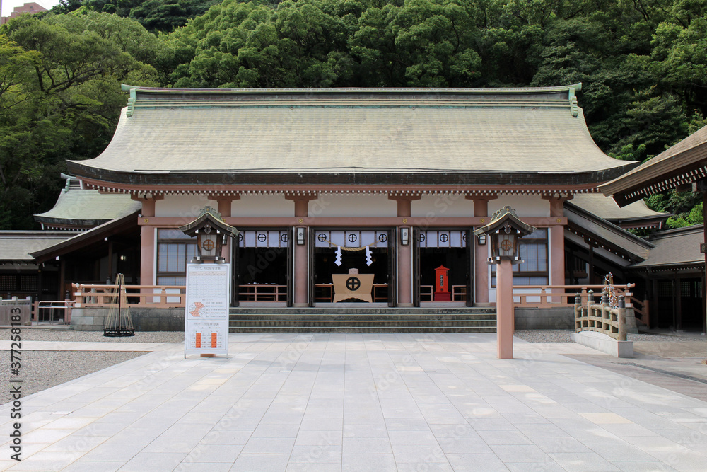 Main temple of Terukuni Jinja Shrine in Kagoshima. Main temple of Terukuni Jinja Shrine in Kagoshima.
