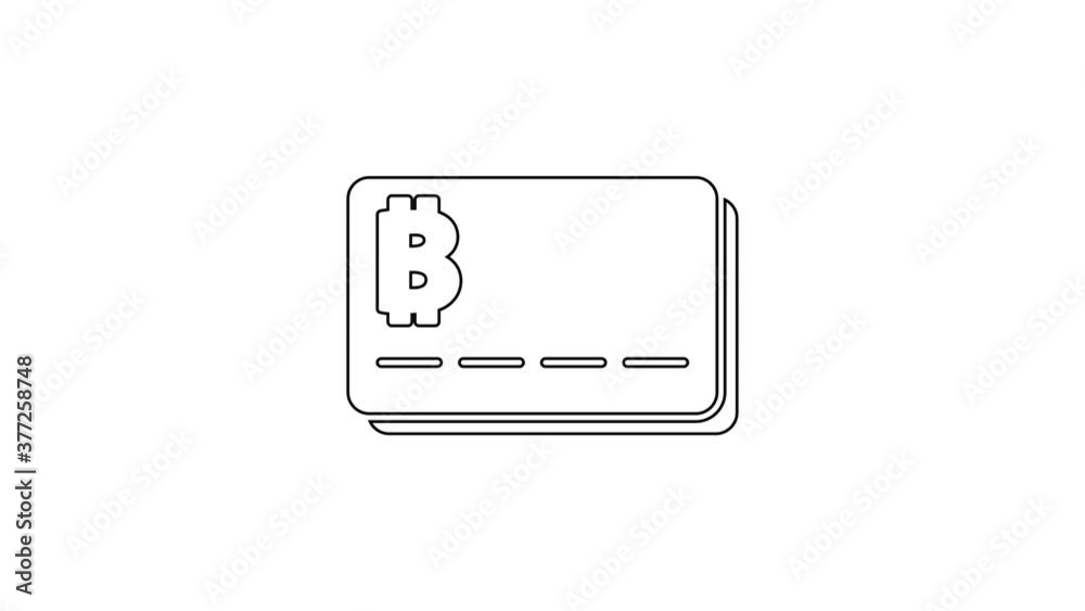 Black line Credit card with bitcoin icon isolated on white background. Online payment. Cash withdrawal. Modern method of payment. 4K Video motion graphic animation. Black line Credit card with bitcoin icon isolated on white background. Online payment. Cash withdrawal. Modern method of payment. 4K Video motion graphic animation.