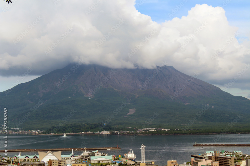 Mount Sakurajima of Kagoshima, view from Shiroyama Observatory in daytime