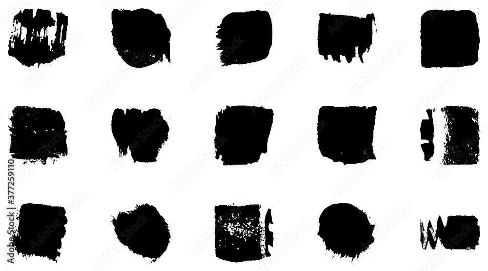 Vector grunge brush, spots. Abstract brush strokes with a dry brush. Large set of ink blots. Black backdrops, patterns on white background Vector grunge brush, spots. Abstract brush strokes with a dry brush. Large set of ink blots. Black backdrops, patterns on white background
