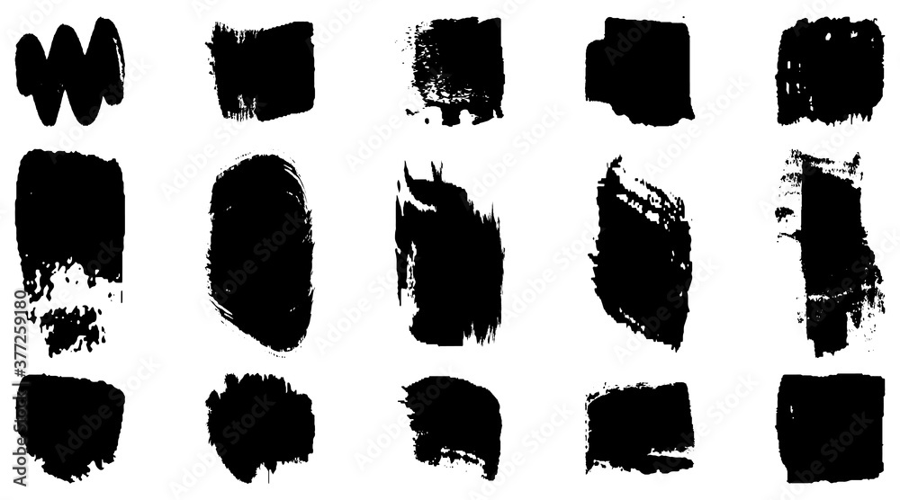 Vector grunge brush, spots. Abstract brush strokes with a dry brush. Large set of ink blots. Black backdrops, patterns on white background Vector grunge brush, spots. Abstract brush strokes with a dry brush. Large set of ink blots. Black backdrops, patterns on white background