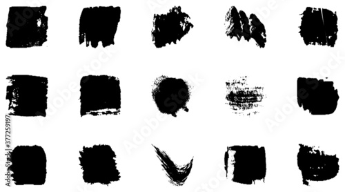 Vector grunge brush  spots. Abstract brush strokes with a dry brush. Large set of ink blots. Black backdrops  patterns on white background