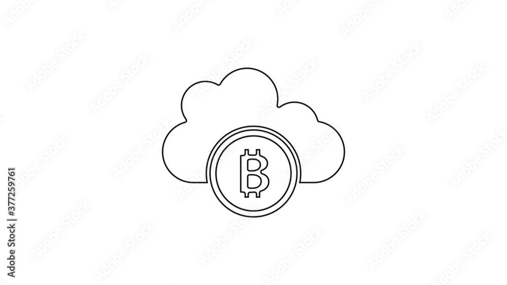 Black line Cryptocurrency cloud mining icon isolated on white background. Blockchain technology, bitcoin, digital money market, cryptocoin wallet. 4K Video motion graphic animation. Black line Cryptocurrency cloud mining icon isolated on white background. Blockchain technology, bitcoin, digital money market, cryptocoin wallet. 4K Video motion graphic animation.
