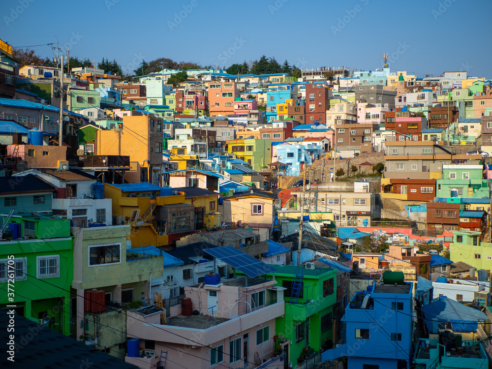 View of colourful houses