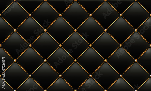 The Gold and Black Texture of the Leather Quilted Skin - Background Illustration, Vector