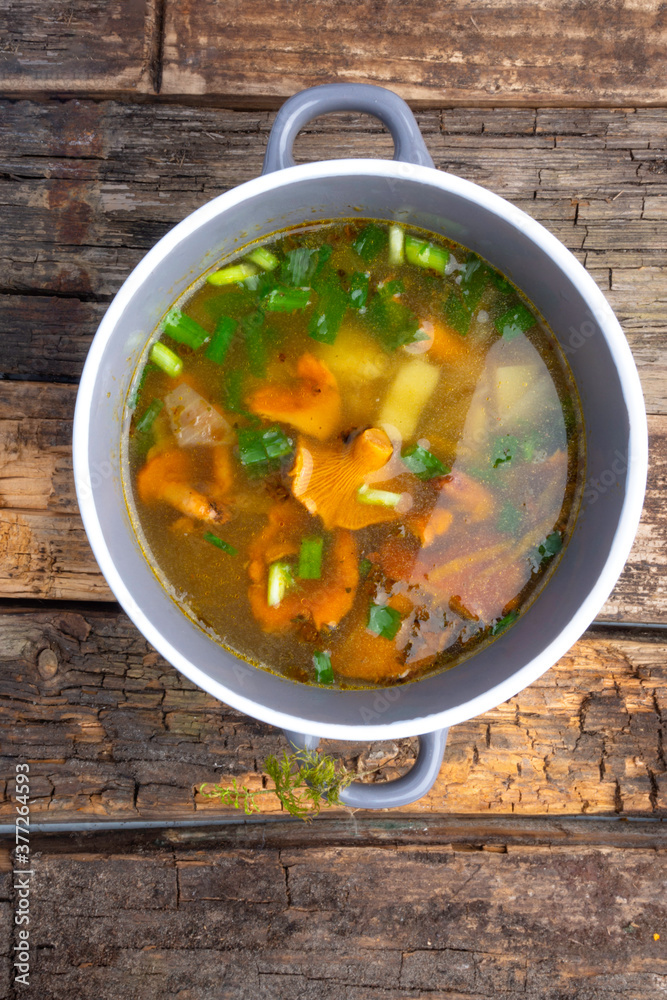 soup with chanterelles and herbs