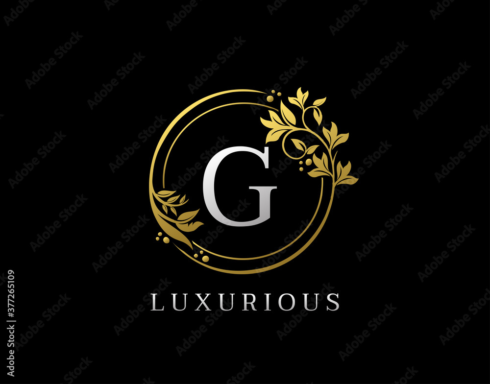 Luxury Circle G Letter Floral Design. Elegant Gold G Royal Logo Icon. Luxury Circle G Letter Floral Design. Elegant Gold G Royal Logo Icon.