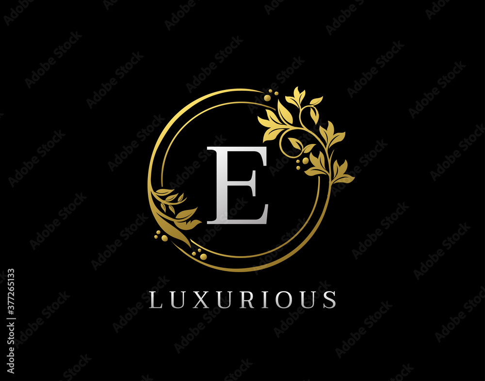 Luxury Circle E Letter Floral Design. Elegant Gold E Royal Logo Icon. Luxury Circle E Letter Floral Design. Elegant Gold E Royal Logo Icon.