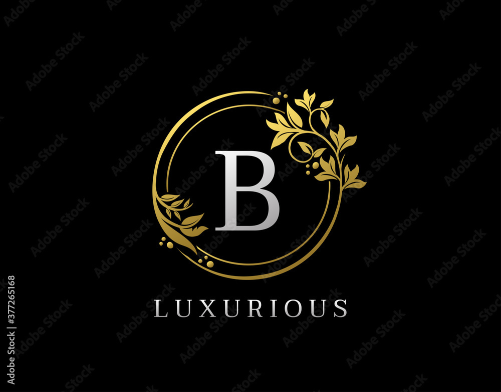 Luxury Circle B Letter Floral Design. Elegant Gold B Royal Logo Icon. Luxury Circle B Letter Floral Design. Elegant Gold B Royal Logo Icon.
