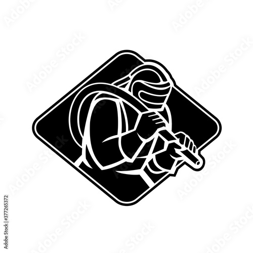 Sandblaster Sandblasting With Sandblasting Hose Diamond Retro Black and White
