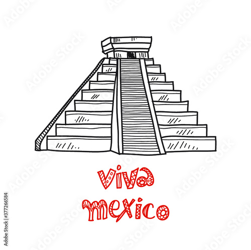 Composition with Mexico piramid. Doodle vector Mexico related collection. Viva mexico