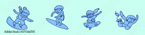 set of people summer vacation sport cartoon icon design template with various models. bungee jumping, skateboard and more vector illustration