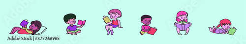 set of cute cartoon bookworm  icon design template with various models. vector illustration