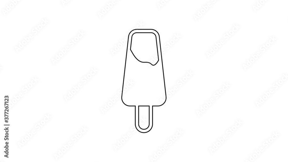 Black line Popsicle ice cream on wooden stick icon isolated on white background. 4K Video motion graphic animation. Black line Popsicle ice cream on wooden stick icon isolated on white background. 4K Video motion graphic animation.