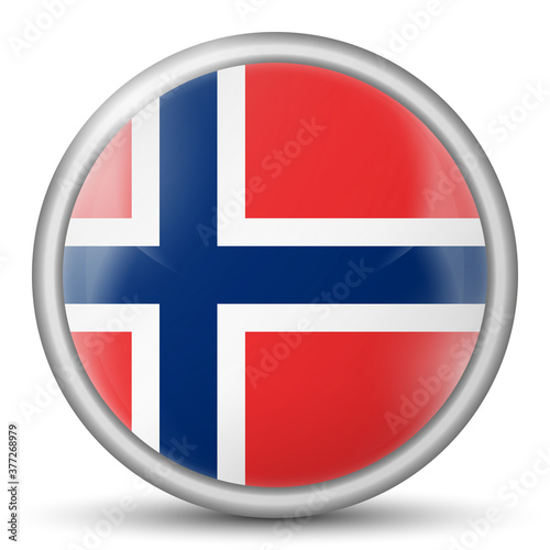 Glass light ball with flag of Norway. Round sphere, template icon. Norwegian national symbol. Glossy realistic ball, 3D abstract vector illustration highlighted on a white background. Big bubble.