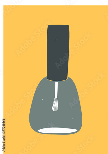 Grey nail polish bottle on yellow background. Vector colorful illustration in pastel colors.