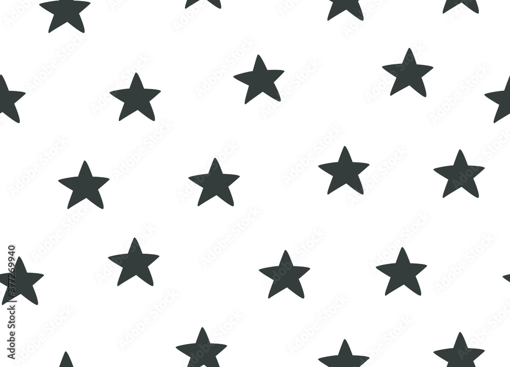 Abstract seamless pattern with stars. Simple black and white background.