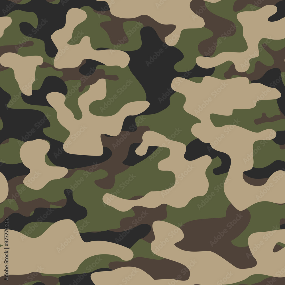 Fototapeta premium Camouflage classic green seamless pattern. Print on fabric on textiles. Vector