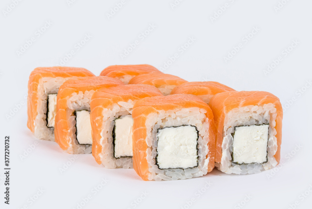 Sushi shot on a white background side view Sushi shot on a white background side view