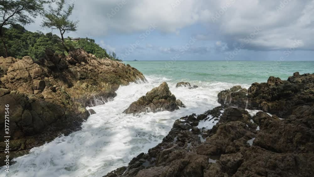 beautiful teeth's shark like rock on secret beach, Banana beach in Phuket, Thailand, 4k timelapse beautiful teeth's shark like rock on secret beach, Banana beach in Phuket, Thailand, 4k timelapse