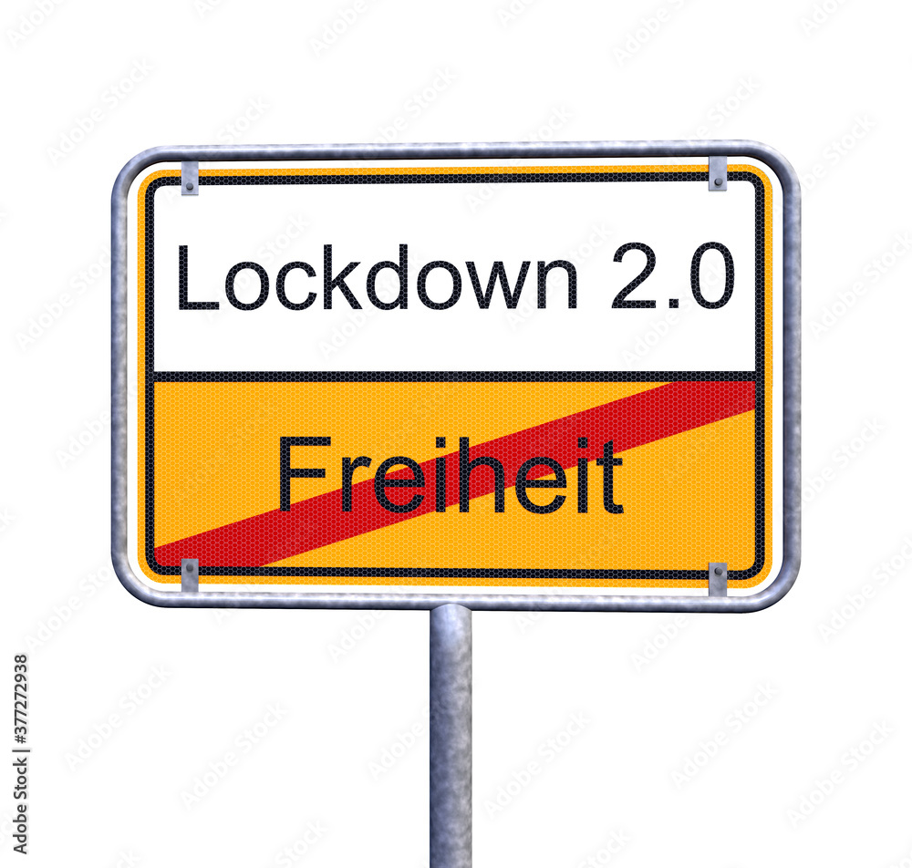 3d Illustation - Ortsschild - Ortstafel - Coronavirus - Freiheit - Lockdown 2.0 - Freisteller 3d Illustation - Ortsschild - Ortstafel - Coronavirus - Freiheit - Lockdown 2.0 - Freisteller