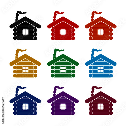 Mountain cottage icon, color set