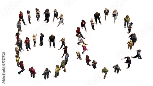 people - arranged in number 60 - without shadow - isolated on white background - 3D illustration