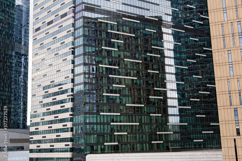 Multi-storey buildings in Moscow city close-up